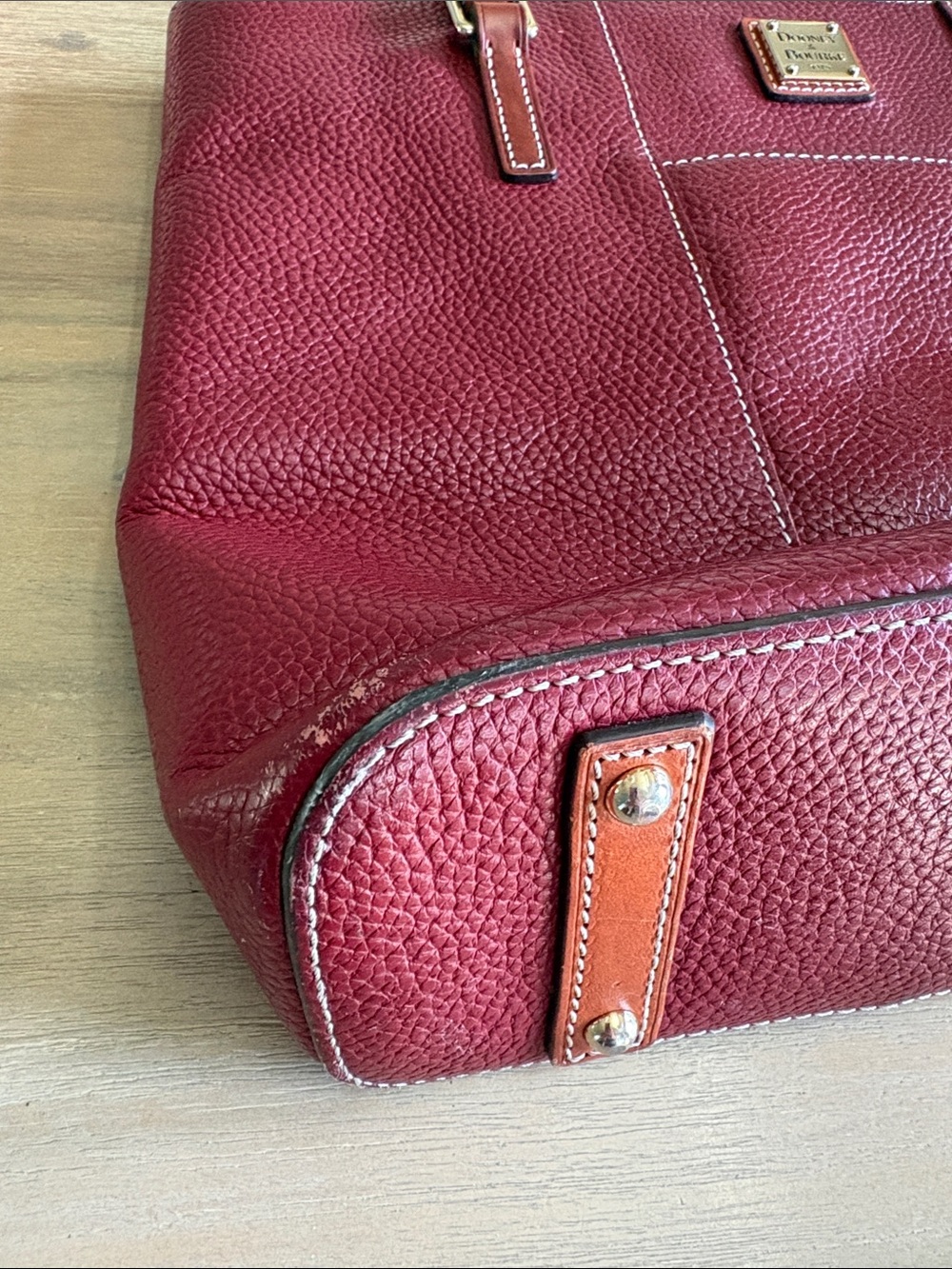 Dooney & Bourke Red Burgundy Pebbled Leather Tote with Brown Straps - Picture 2 of 5